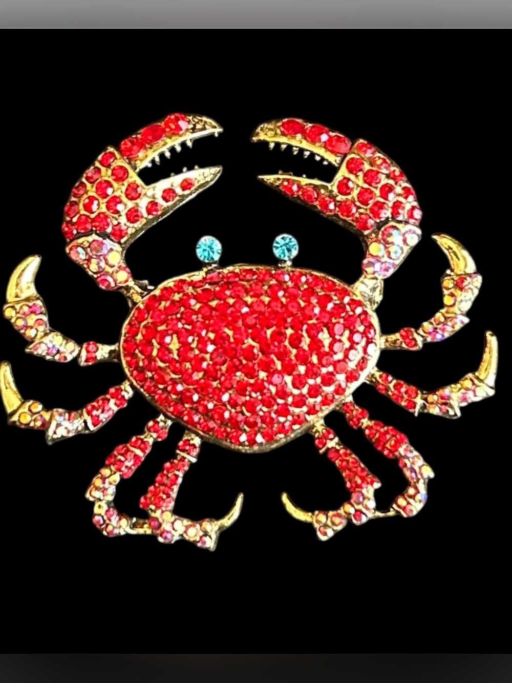 New Red Crystal Crab Brooch - Gold Tone